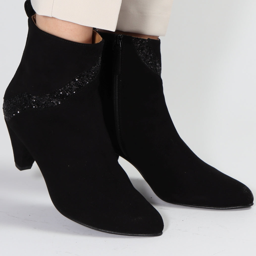 Andrea Suede Black & Glitter Black
