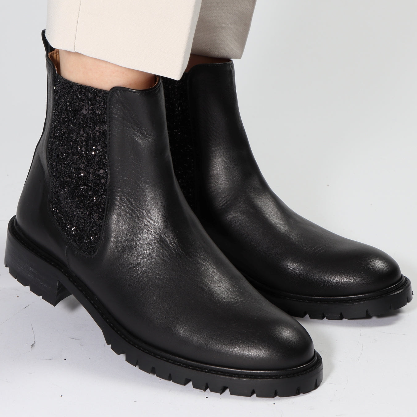 Annica Calf Black & Glitter Black