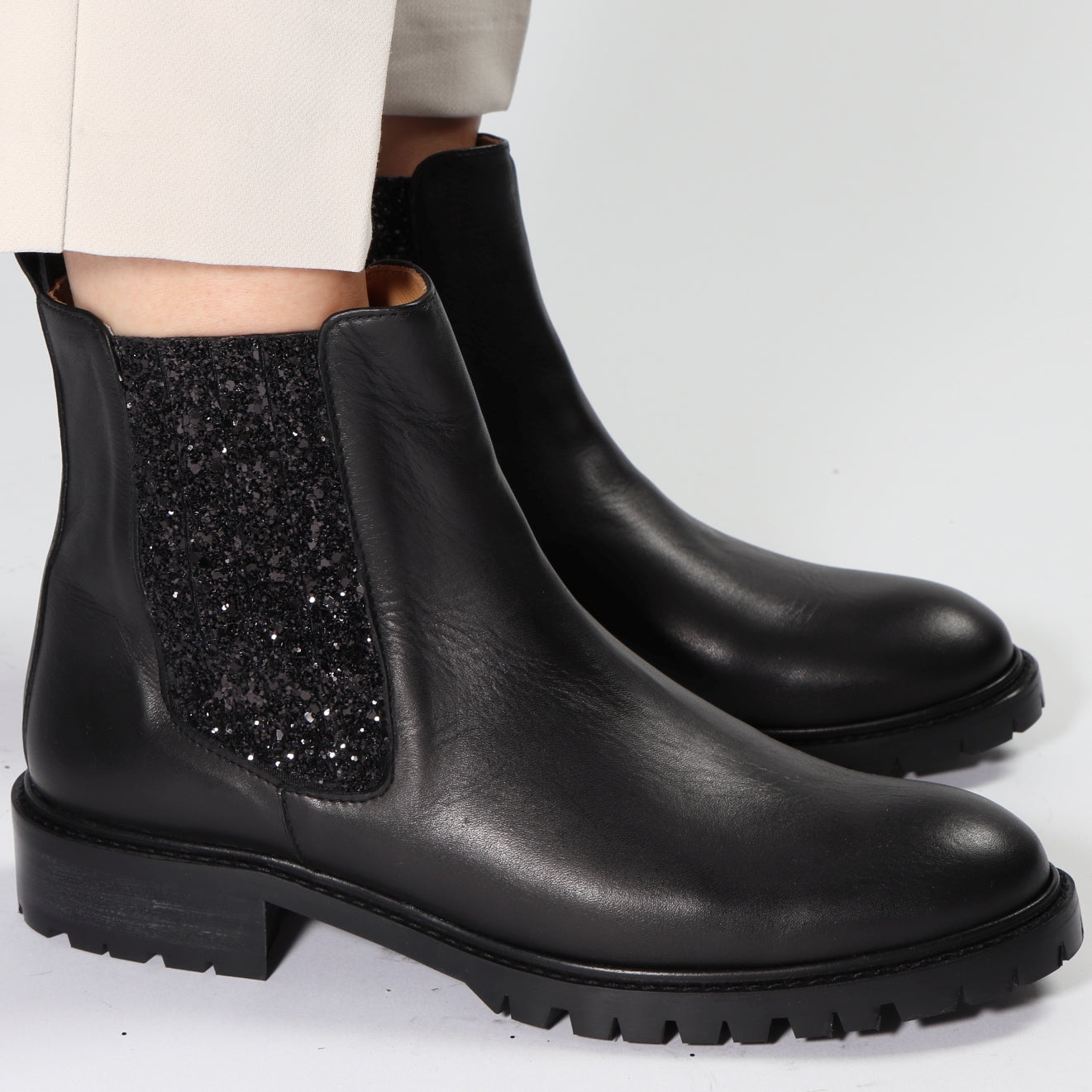 Annica Calf Black & Glitter Black