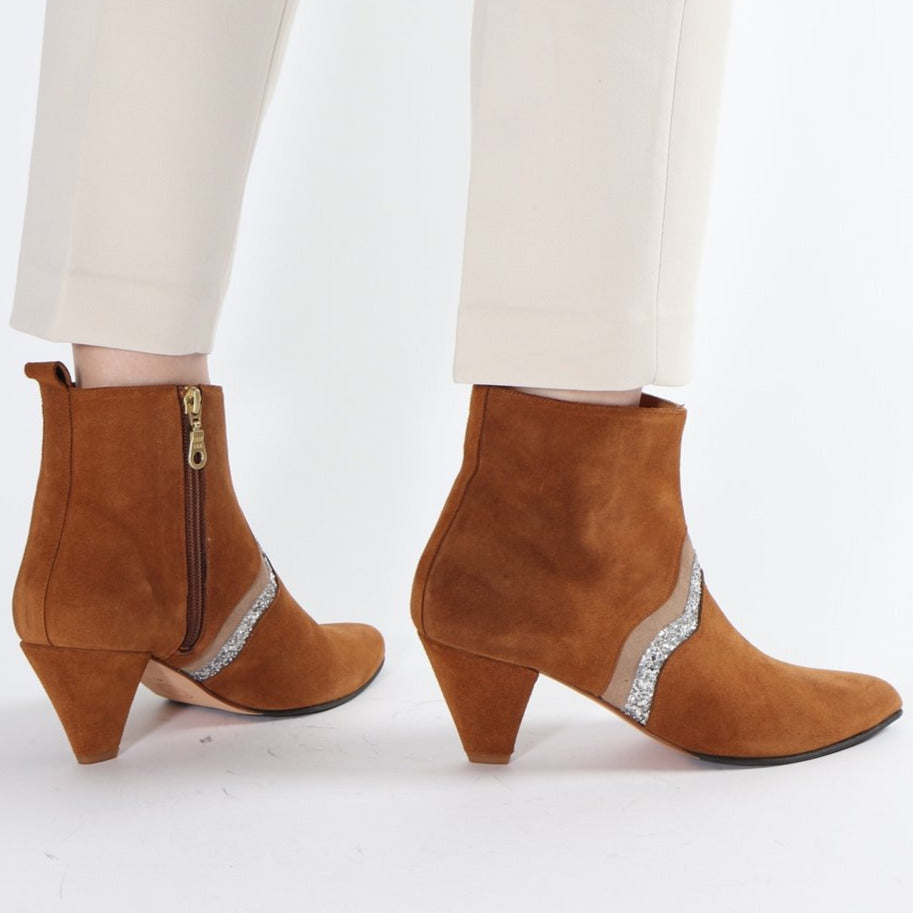Karen Suede Cognac & Glitter - Emma Go Shoes