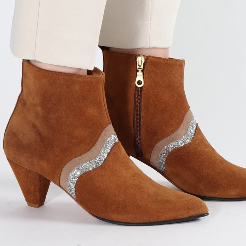 Karen Suede Cognac & Glitter - Emma Go Shoes