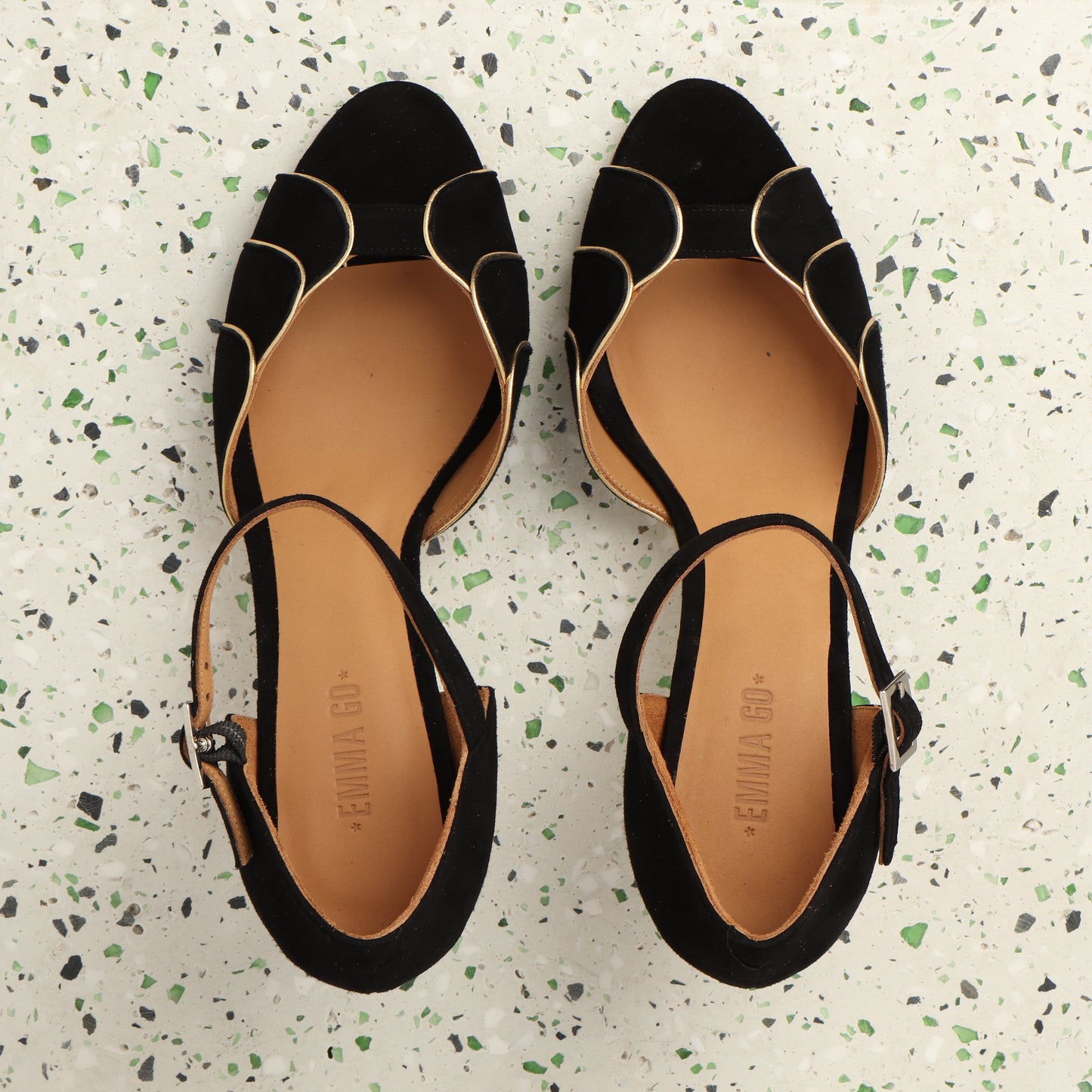 PHOEBE Suede Black & Gold - last pairs 36, 38 - Emma Go Shoes