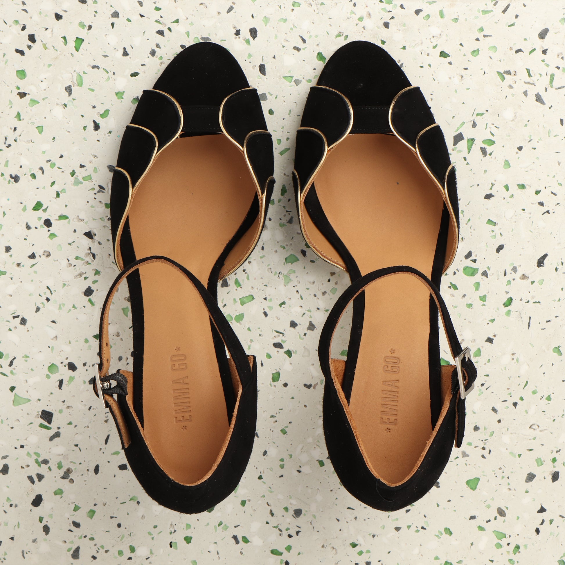 PHOEBE Suede Black & Gold - last pairs 36, 38 - Emma Go Shoes