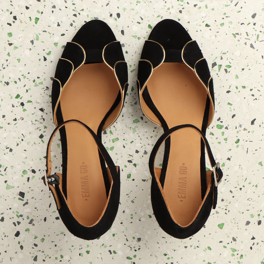 PHOEBE Suede Black & Gold - last pairs 36, 38 - Emma Go Shoes