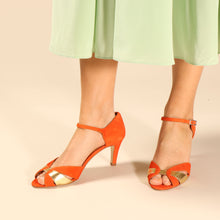 Load image into Gallery viewer, ASTRID Suede Orange &amp; Gold - last pair 37 - Emma Go Shoes

