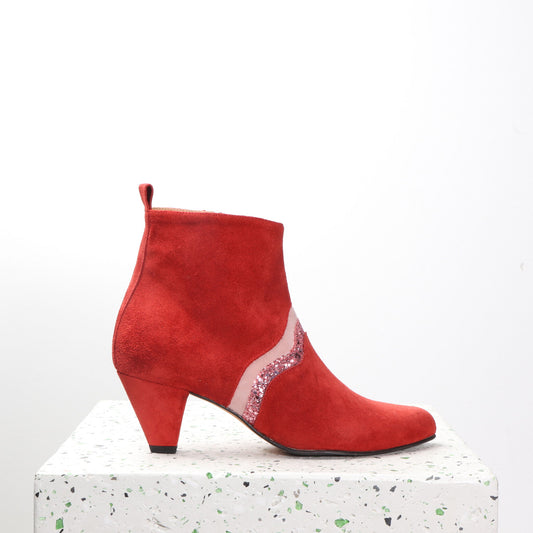 Karen Suede Red & Glitter - last pair 35 - Emma Go Shoes