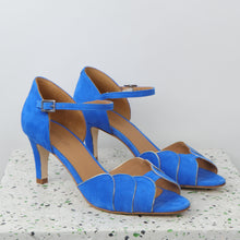Load image into Gallery viewer, PHOEBE Suede Blue &amp; Nappa Gold
