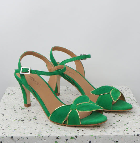 SELENA Suede Bright Green & Nappa Gold