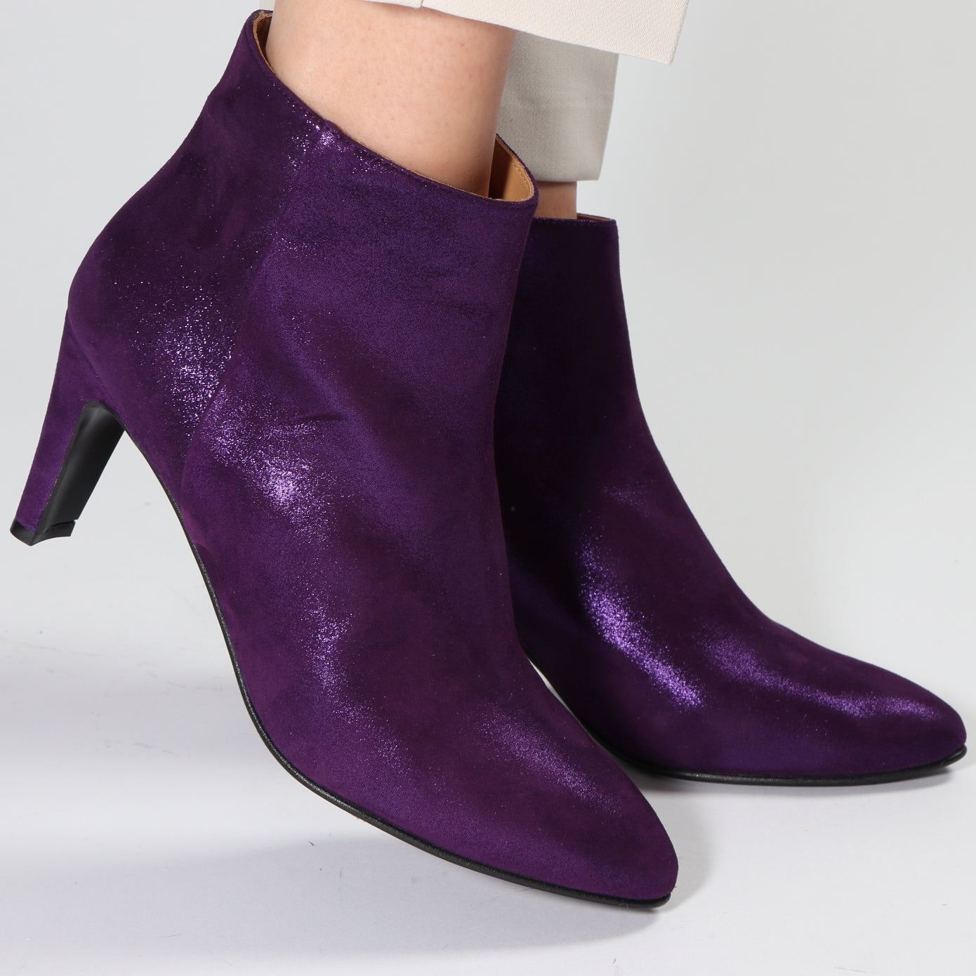 Purple high heel women ankle boots in glitter suede leather EMMA GO SHOES